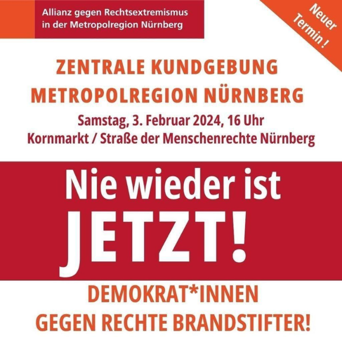 „Nie wieder ist jetzt“: Zentrale Kundgebung in der Metropolregion Nürnberg